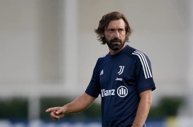 Pirlo on his first day at training as Juve's new manager